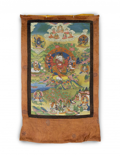 Tanka tibetano pintado sobre tela.Ff. S. XIX - pp. S. XX