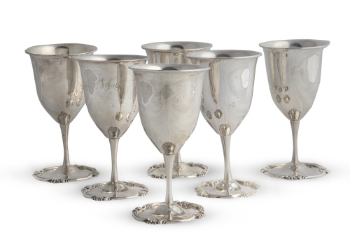 Juego de seis copas de plataJoyería Camusso, Perú, S. XX.