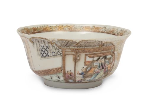 Cuenco de porcelana esmaltada y dorada, decorado con reserv