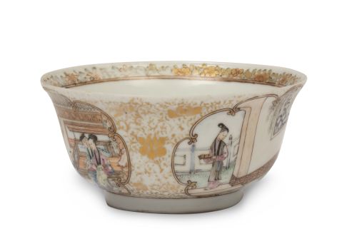 Cuenco de porcelana esmaltada y dorada, decorado con reserv