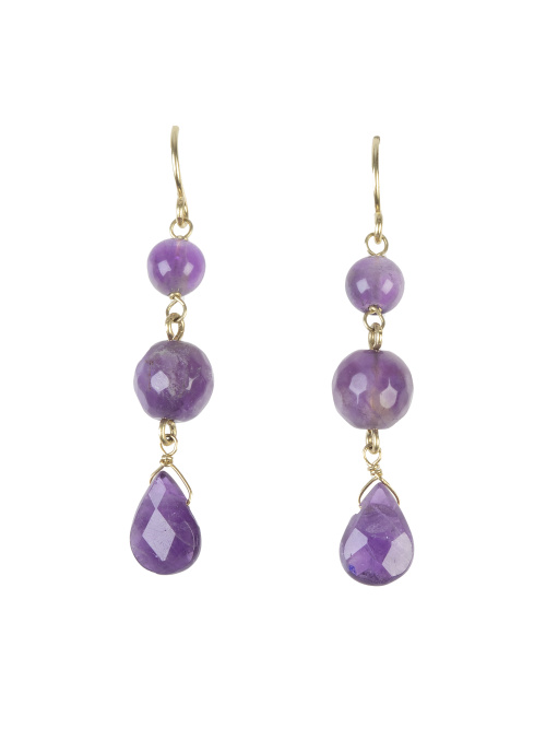 Pendientes largos de amatistas de diferentes tallas