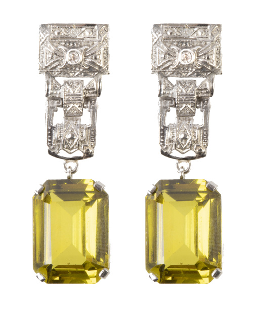 Pendientes largos estilo Art-Decó con dobletes de peridotos