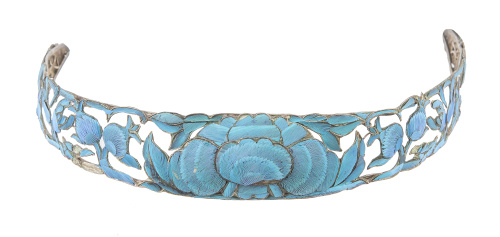 Diadema China S. XIX con decoración floral de plumas de páj