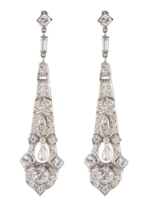 Pendientes largos de brillantes estilo Belle Époque de dise