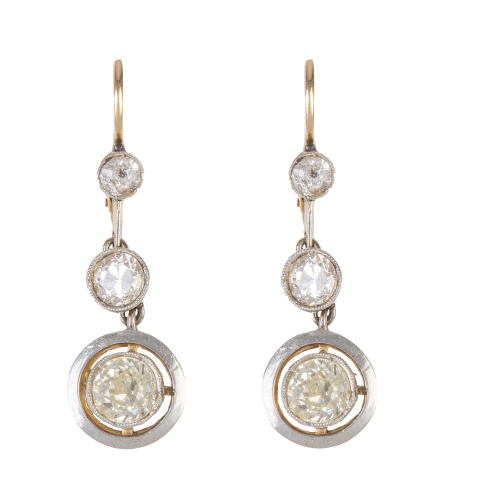 Pendientes largos Art-Decó con chatones de brillantes de ta