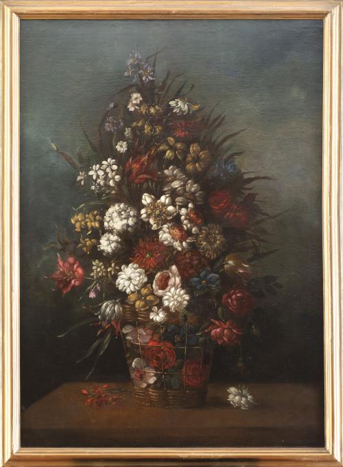 ESCUELA ESPAÑOLA, SIGLO XIXPareja de cestas de flores sob