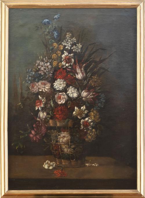 ESCUELA ESPAÑOLA, SIGLO XIXPareja de cestas de flores sob