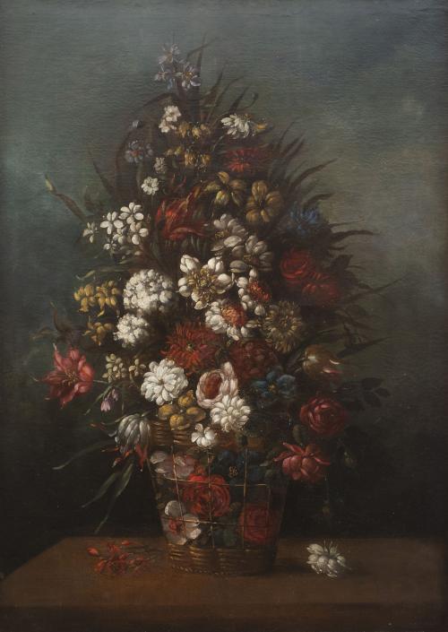 ESCUELA ESPAÑOLA, SIGLO XIXPareja de cestas de flores sob