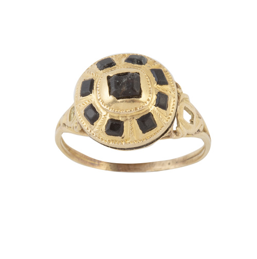 Sortija rosetón de piedras negras S. XVIII 