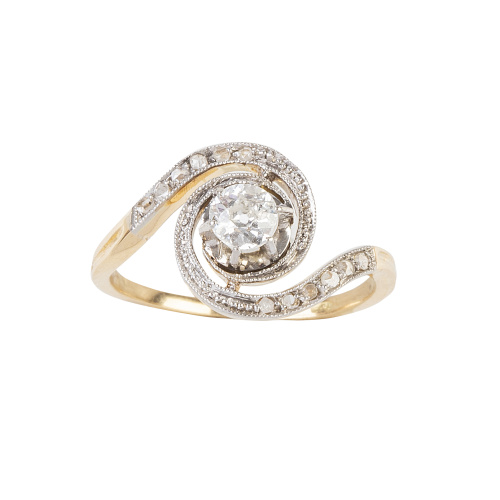 Sortija de pp. S. XX con solitario de brillante en marco es