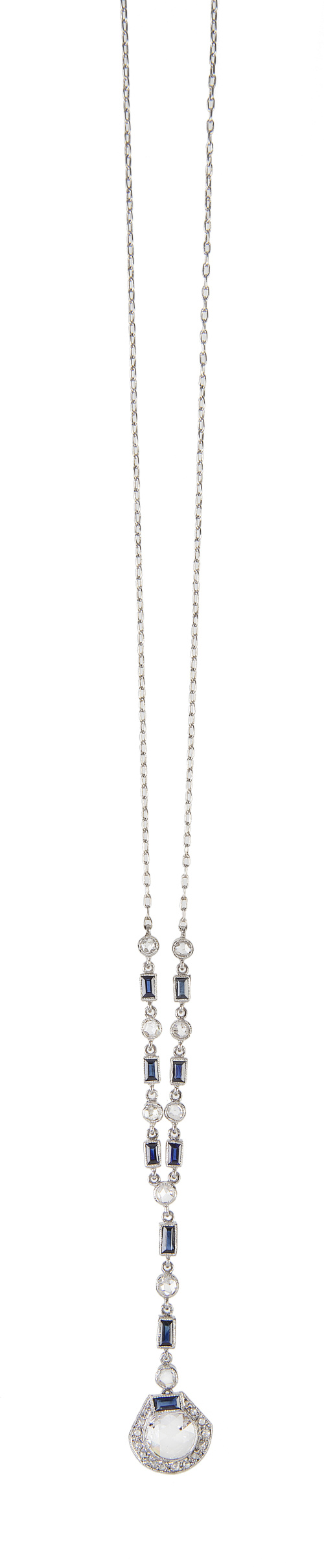 Pendentif Art-Decó de zafiros y diamantes, con diamante de 