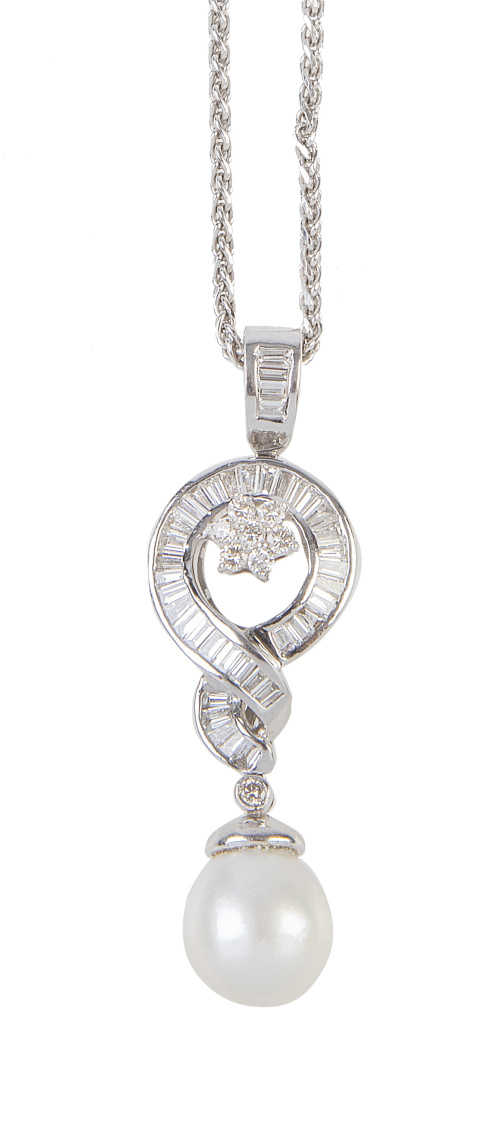 Pendentif de baguetes y perla australiana colgante, con dis