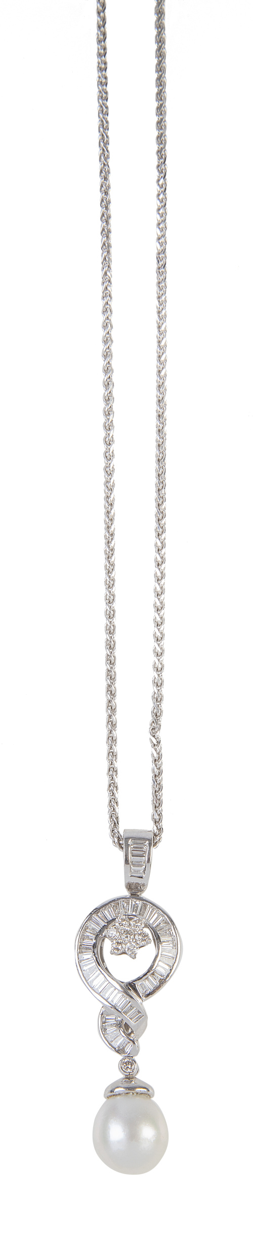 Pendentif de baguetes y perla australiana colgante, con dis