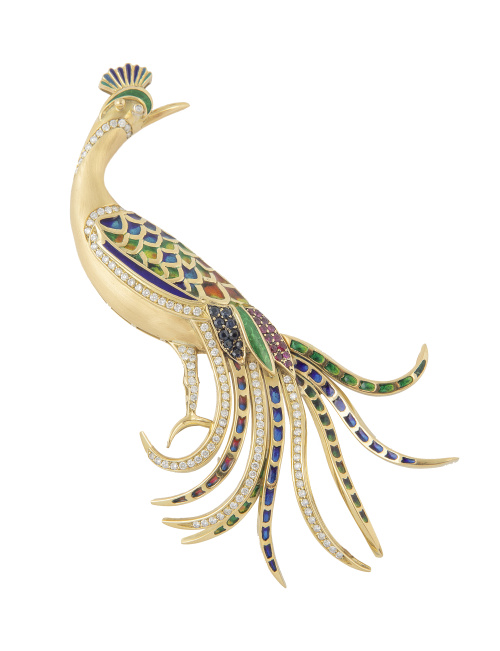 Broche con diseño de gran pájaro del paraiso de brillantes,