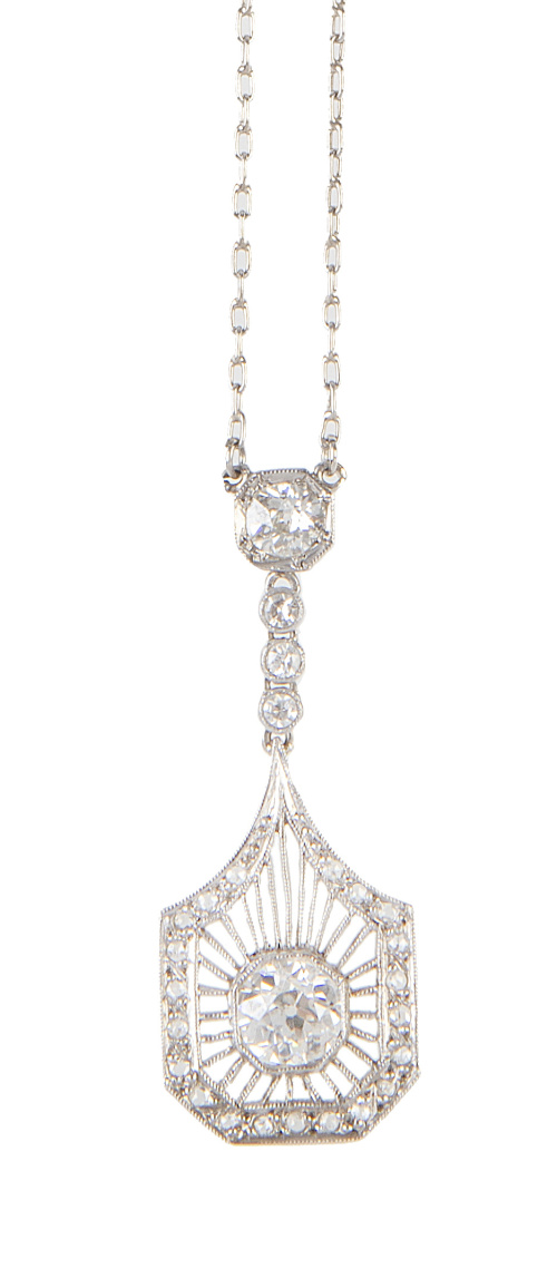 Pendentif de estilo Art-Decó con brillante central y marco 