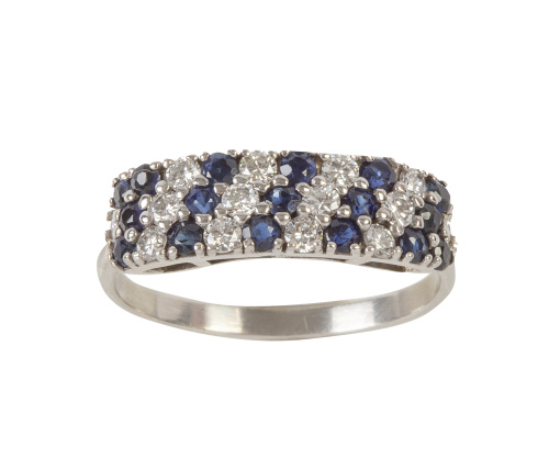 Sortija rectangular de brillantes y zafiros alternos en tre