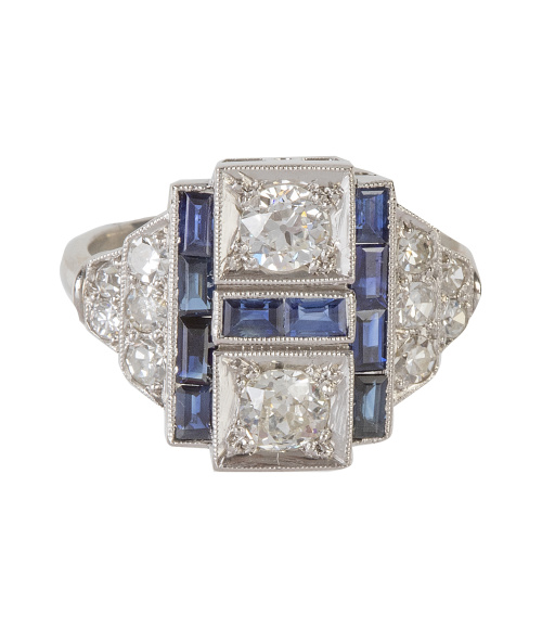 Sortija lanzadera rectangular estilo Art-Decó de brillantes