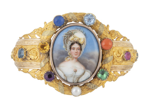 Brazalete ancho con esmalte de dama firmada en 1836, con ma