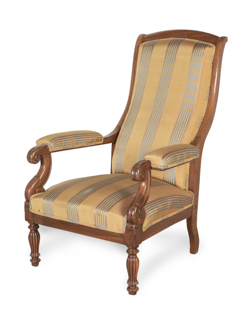 Butaca de Luis Felipe de madera de caoba, con tapicería a r