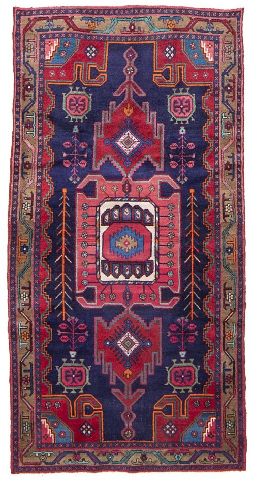 Alfombra bidicabad en lana de campo rojo y azul.Persia.