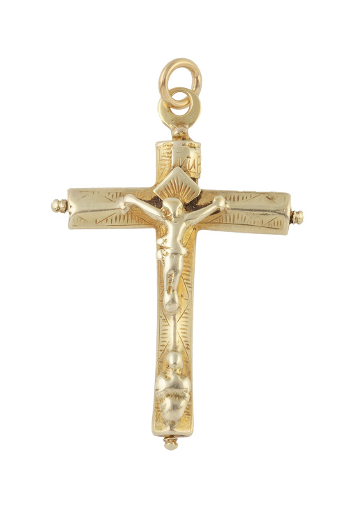 Colgante de crucifijo en oro S. XIX con brazos prismáticos 
