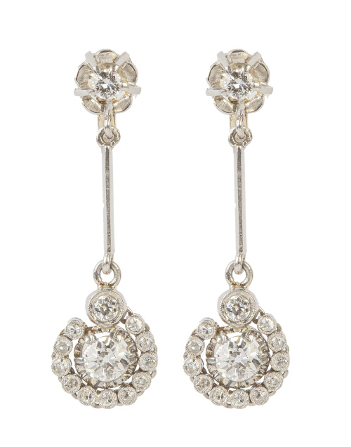 Pendientes largos con rosetón de brillantes, colgantes de b