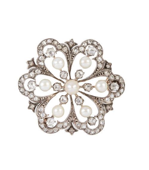 Broche-colgante de ff. S. XIX a modo de rosetón floral de d