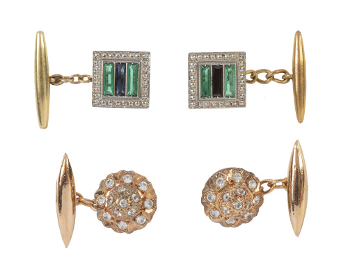 Lote de dos pares de gemelos de bisuteria antigua de pp. S.