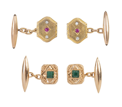 Lote de dos pares de gemelos de bisutería antigua