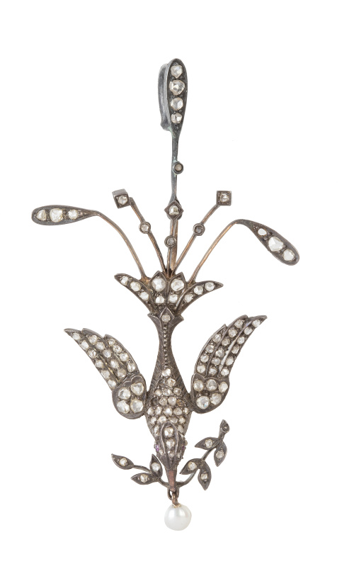 Broche-colgante S. XVIII- XIX con diseño de pájaro de diama