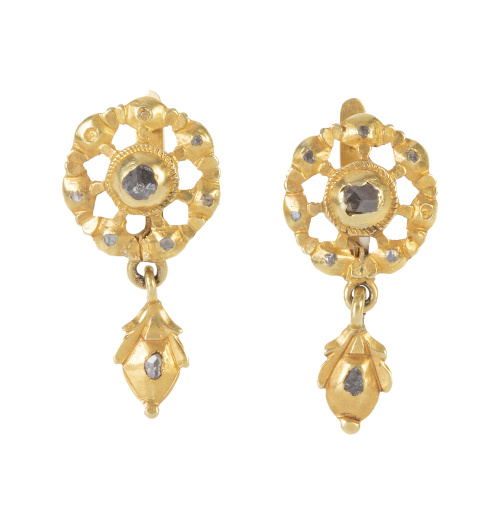 Pendientes de diamantes de talla rosa S. XVIII-XIX de roset