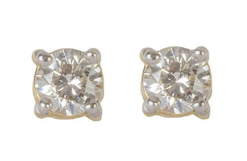 Pendientes dormilonas de brillantes engastados en cuatro ga