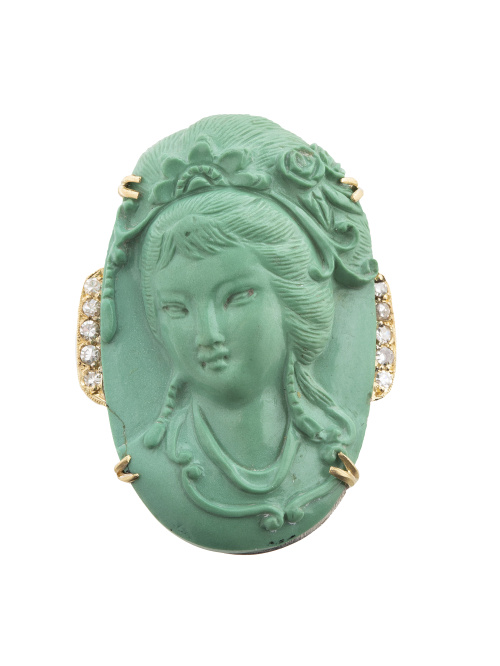 Sortija con gran centro de turquesa con dama oriental talla