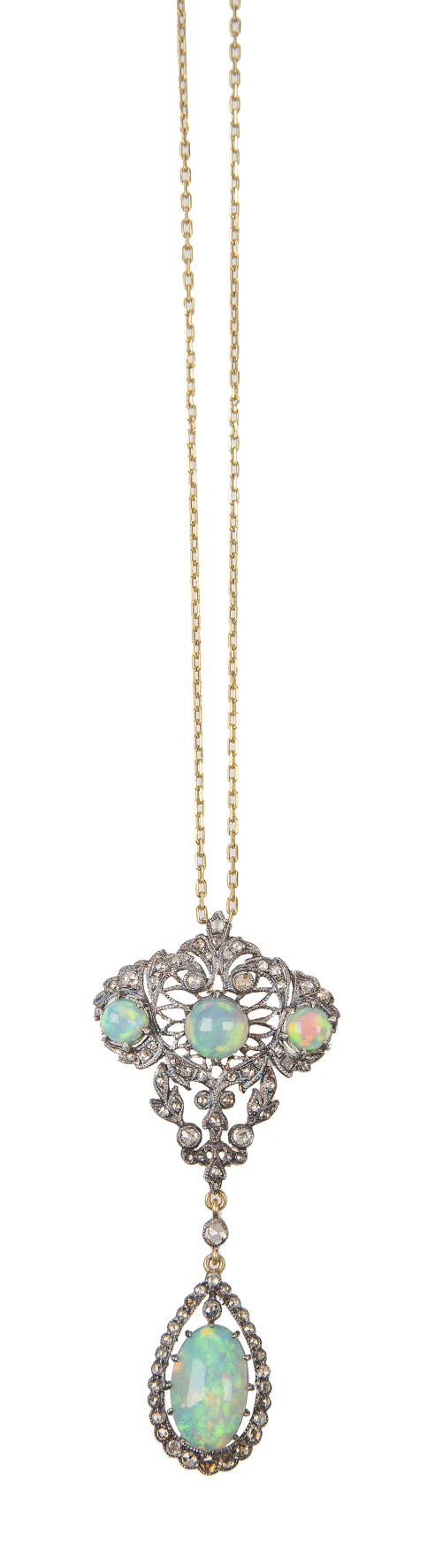 Pendentif estilo Belle -Époque con ópalos y diamantes 