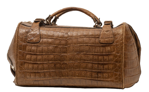 Gran bolso vintage de viaje con piel de cocodrilo marrón