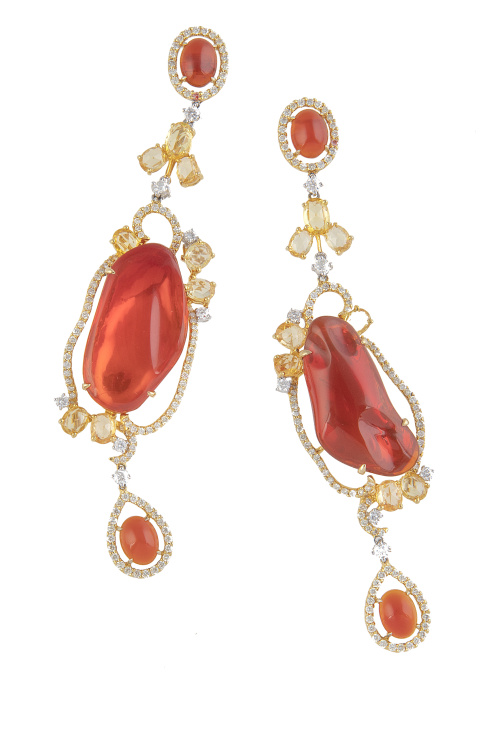 Original conjunto de collar y pendientes largos con ópalos 