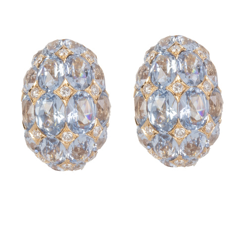 Pendientes bombée de aguamarinas y brillantes alternos en b