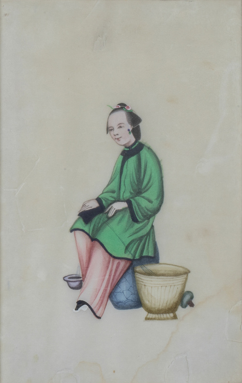 ESCUELA CHINA, SIGLO XIXTres figuras femenas y sus costum