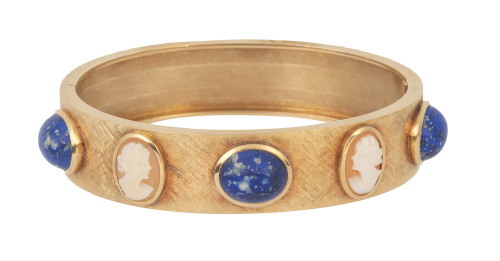 Brazalete rígido con tres cabuchones de lapislázuli y dos c