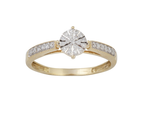 Sortija con centro circular de pavé de brillantes, con bril