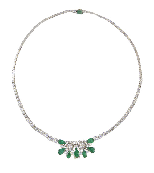 Gargantilla con centro de esmeraldas y brillantes con garga