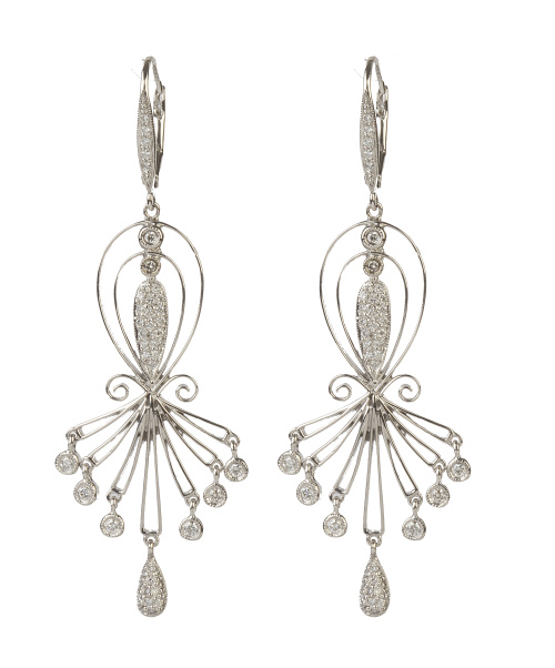 Pendientes largos de brillantes con diseño de abanico colga