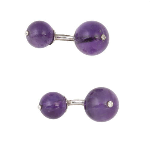 Gemelos dobles de diseño de esferas de amatista con brillan