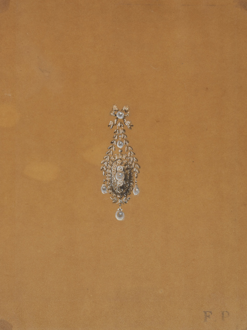 Lote de dos gouaches con diseños de joyas