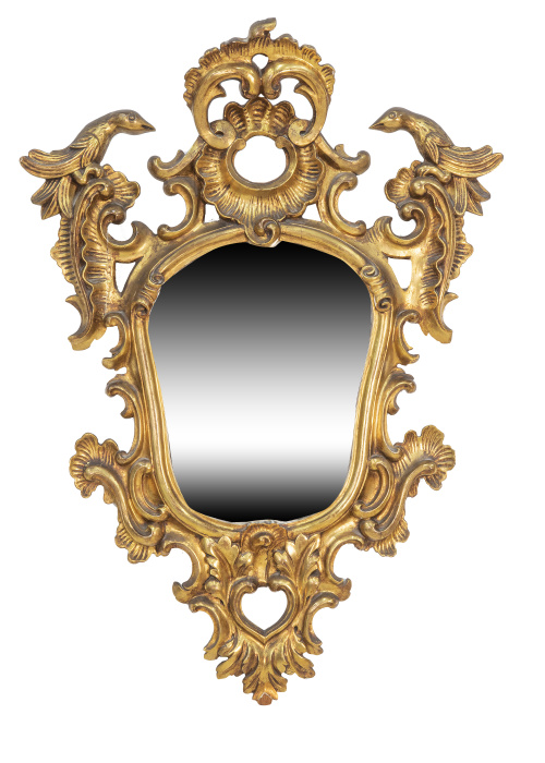 Cornucopia de madera tallada y dorada rematada por aves.E