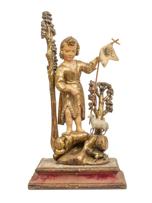 San Juan Bautista niño.Escultura de madera tallada, polic