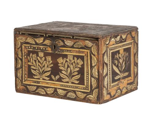 Papelera de madera con incrustaciones de hueso con decoraci