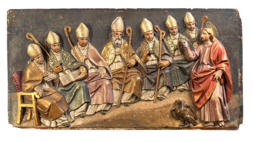 San Juan con las siete iglesias del Apocalipsis.Relieve d