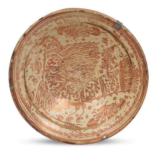 Plato acuencado de cerámica esmaltada dereflejo metálico co