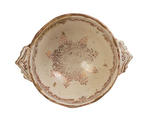 Escudilla de orejas de cerámica esmaltada de reflejo metáli